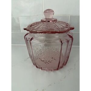 Mayfair Pink Glass Candy Jar Rose Depression Glass Vintage